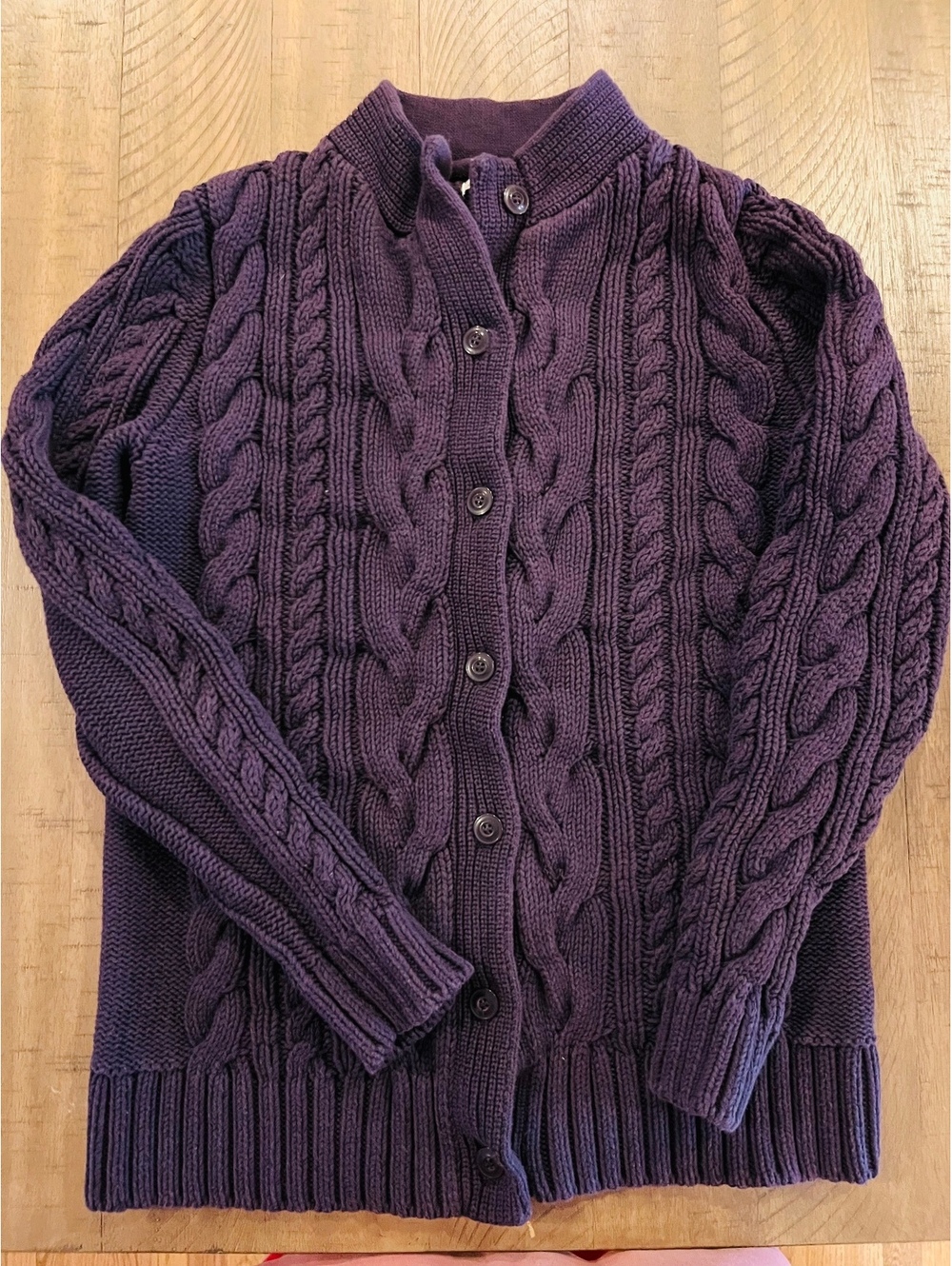L.L. Bean Double L Cable-Knit Cardigan Sweater Women's Purple Button-Front XS